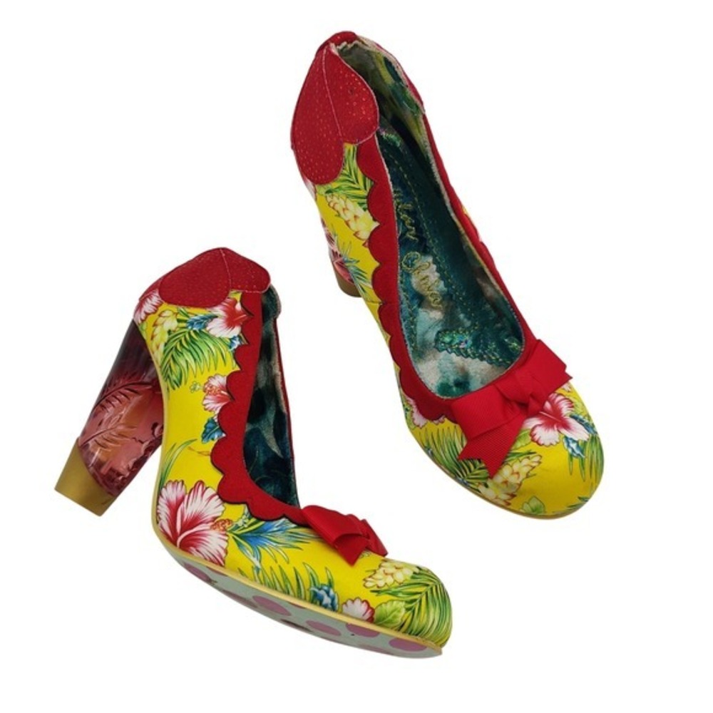 Irregular Choice Women Tropical Kitsch Hibiscus Pumps 39/8 Yellow Floral Heels